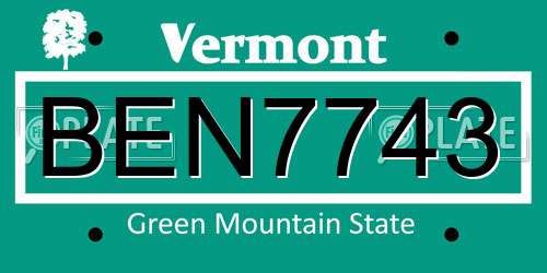 BEN7743 Vermont License Plate