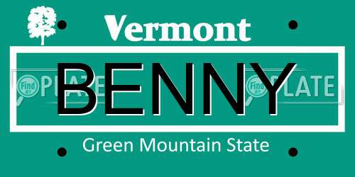 BENNY Vermont License Plate