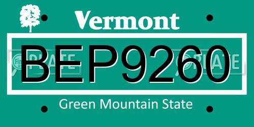 BEP9260 Vermont License Plate