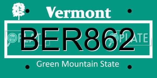 BER862 Vermont License Plate
