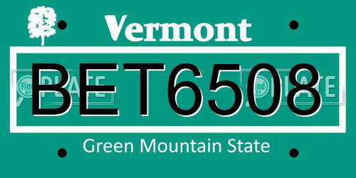 BET6508 Vermont License Plate