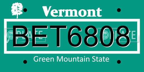 BET6808 Vermont License Plate