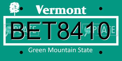 BET8410 Vermont License Plate