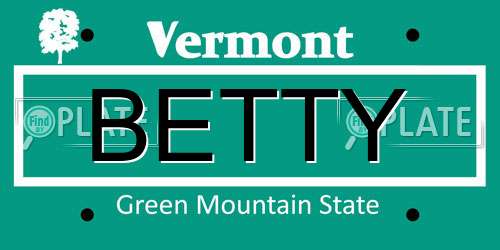 BETTY Vermont License Plate
