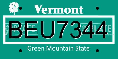 BEU7344 Vermont License Plate