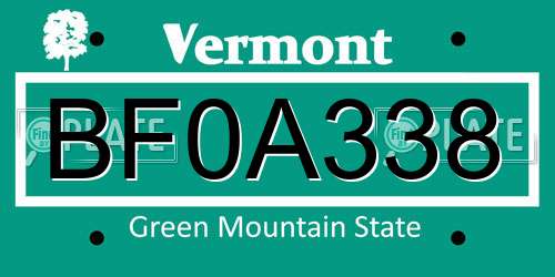 BF0A338 Vermont License Plate