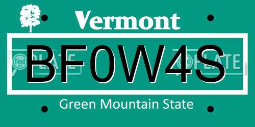 BF0W4S Vermont License Plate