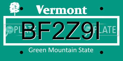 BF2Z9I Vermont License Plate