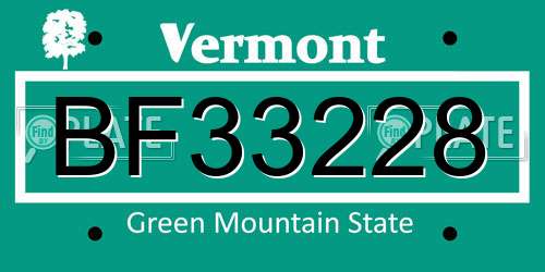 BF33228 Vermont License Plate