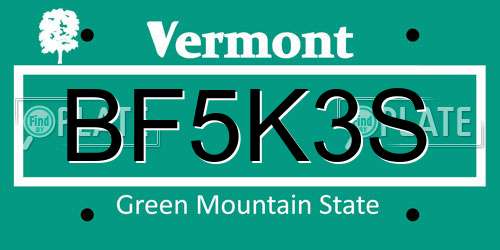BF5K3S Vermont License Plate