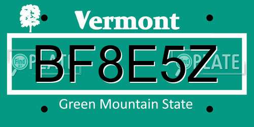 BF8E5Z Vermont License Plate