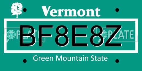 BF8E8Z Vermont License Plate