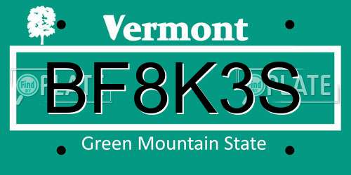 BF8K3S Vermont License Plate