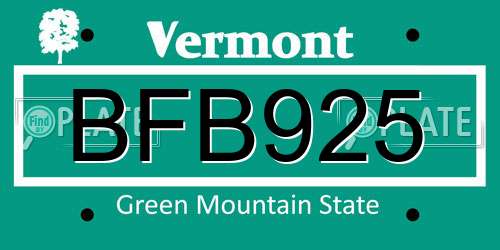 BFB925 Vermont License Plate
