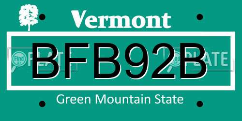 BFB92B Vermont License Plate