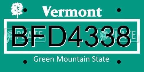 BFD4338 Vermont License Plate