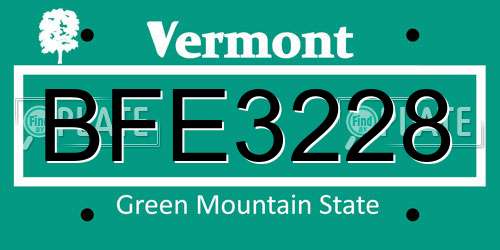 BFE3228 Vermont License Plate