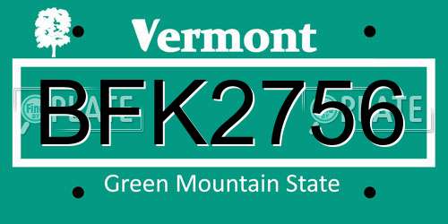 BFK2756 Vermont License Plate