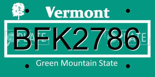 BFK2786 Vermont License Plate