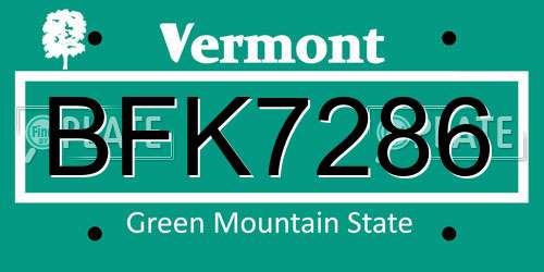 BFK7286 Vermont License Plate