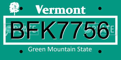 BFK7756 Vermont License Plate