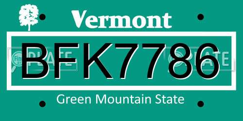 BFK7786 Vermont License Plate