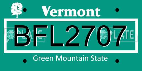 BFL2707 Vermont License Plate