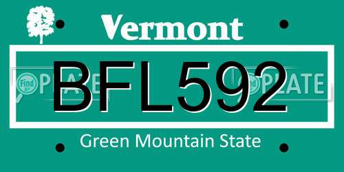 BFL592 Vermont License Plate