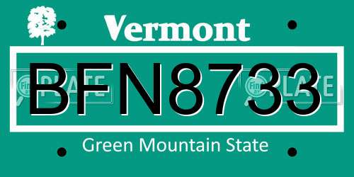 BFN8733 Vermont License Plate