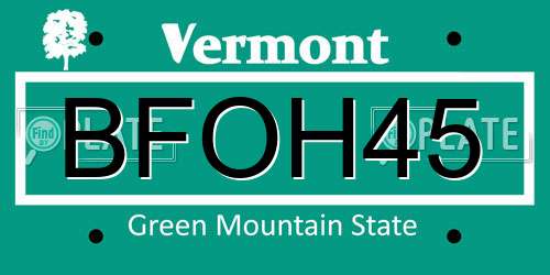 BFOH45 Vermont License Plate