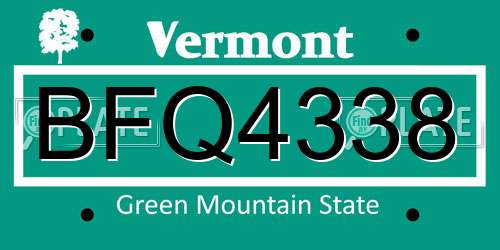 BFQ4338 Vermont License Plate