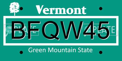 BFQW45 Vermont License Plate