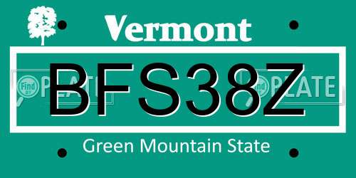 BFS38Z Vermont License Plate