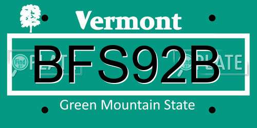 BFS92B Vermont License Plate