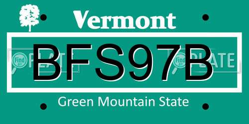 BFS97B Vermont License Plate