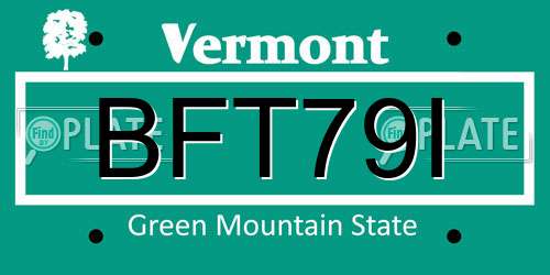 BFT79I Vermont License Plate