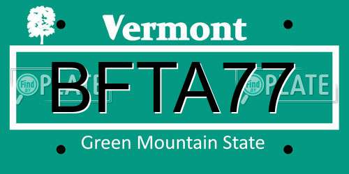 BFTA77 Vermont License Plate