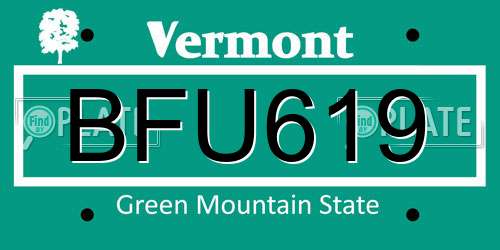 BFU619 Vermont License Plate