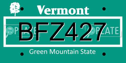 BFZ427 Vermont License Plate