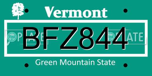 BFZ844 Vermont License Plate