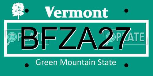 BFZA27 Vermont License Plate