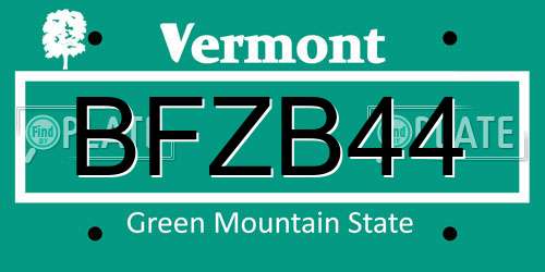 BFZB44 Vermont License Plate