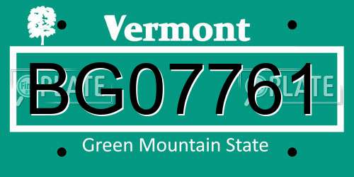 BG07761 Vermont License Plate