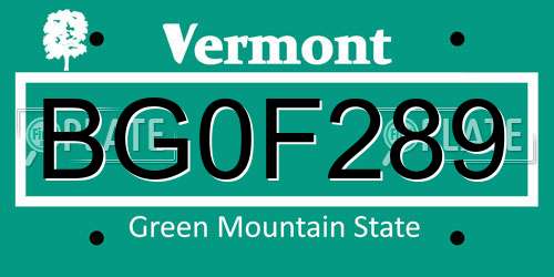 BG0F289 Vermont License Plate