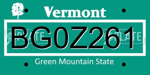 BG0Z261 Vermont License Plate