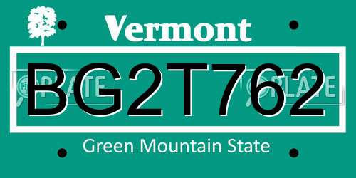 BG2T762 Vermont License Plate