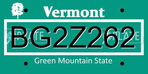 BG2Z262 Vermont License Plate