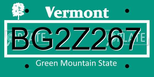 BG2Z267 Vermont License Plate