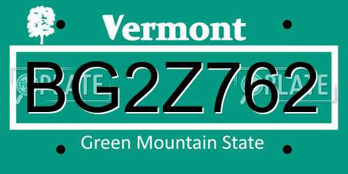 BG2Z762 Vermont License Plate