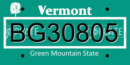BG30805 Vermont License Plate